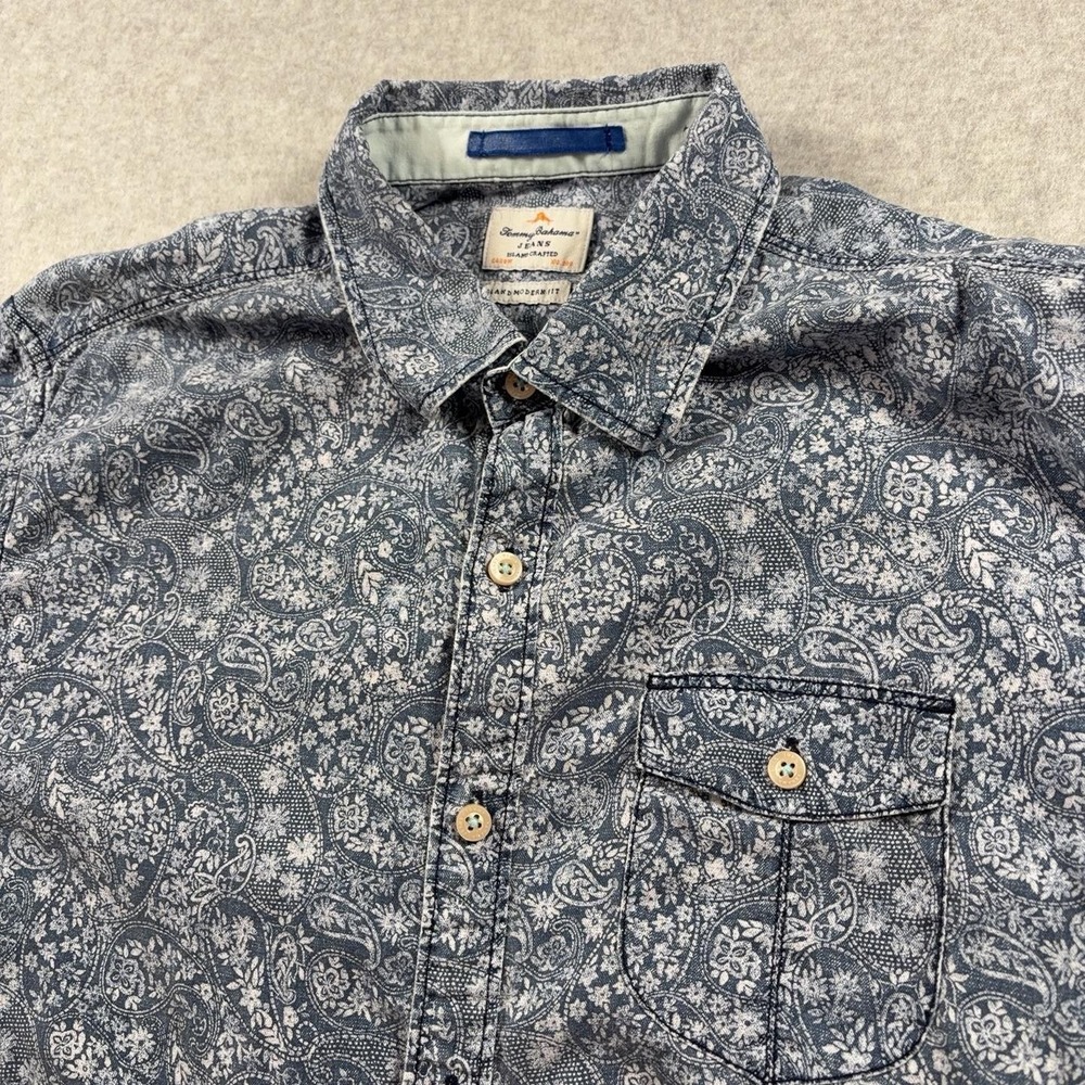 Tommy Bahama Shirt Mens Medium Blue Paisley Short Sleeve Button Up Casual